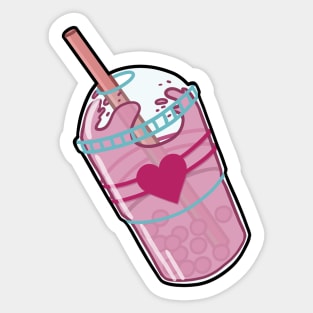 Cute sticker of pink bubble tea. Sticker